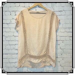 Alessia Pacini Linen and Crocheted Lace Short Sleeve Top Size Medium